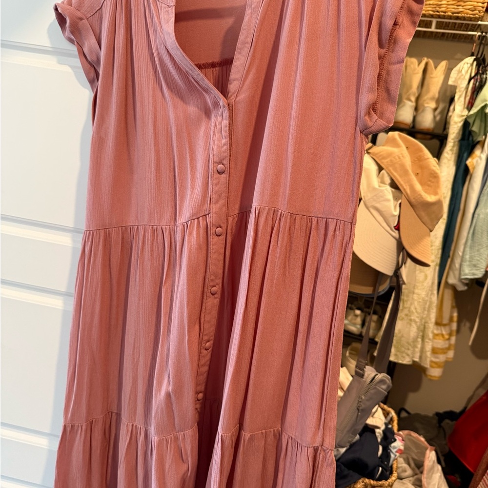 Elegant Pink Button-Down Dress
